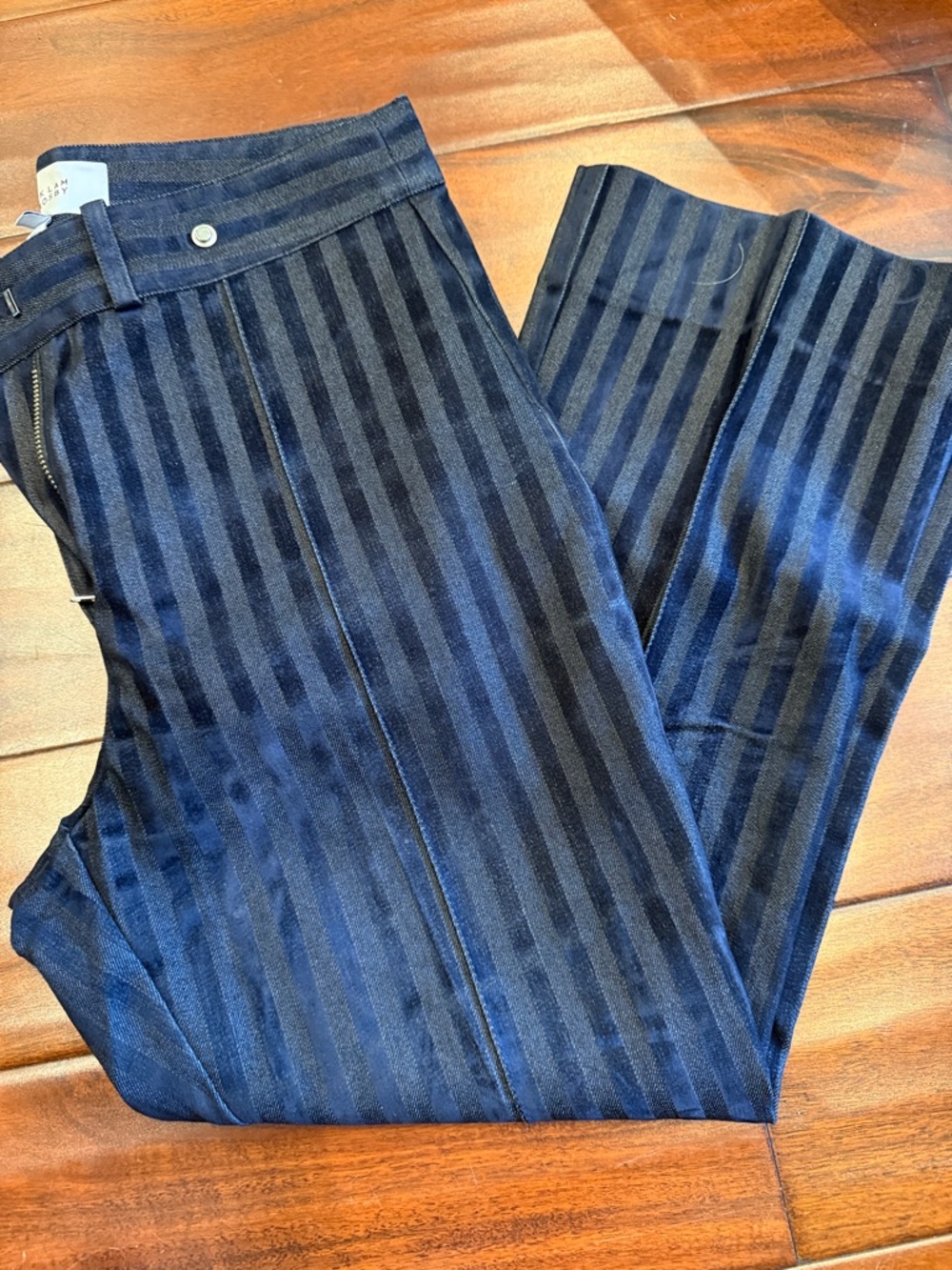 10 Crosby Derek Lam Navy and Black Velvet Striped Ankle Jeans